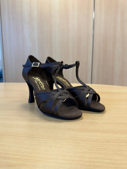 Mia T-Bar - Espresso Satin (Size 4.5W)
