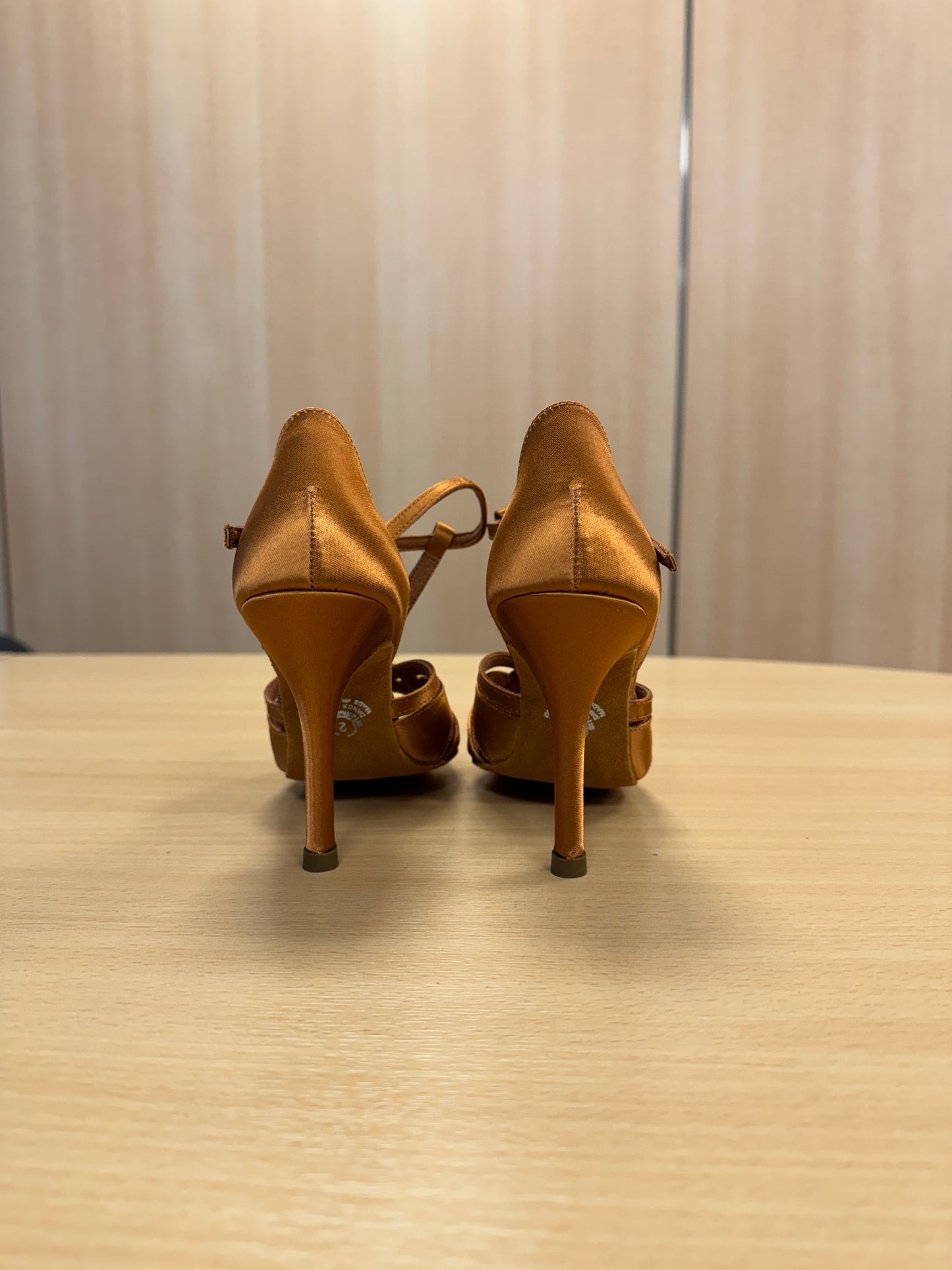 Mia T-Bar - Tan Satin (Size 2)