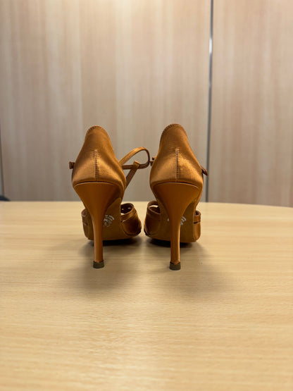 Mia T-Bar - Tan Satin (Size 2)