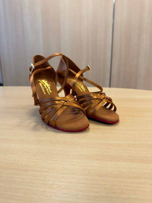 Flavia  - Tan Satin - Red Soles (Size 4N)