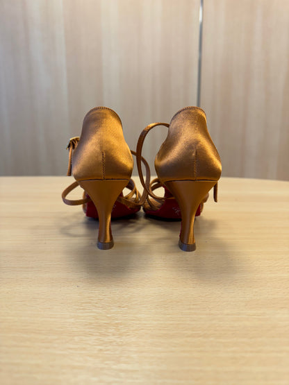 Flavia  - Tan Satin - Red Soles (Size 4N)