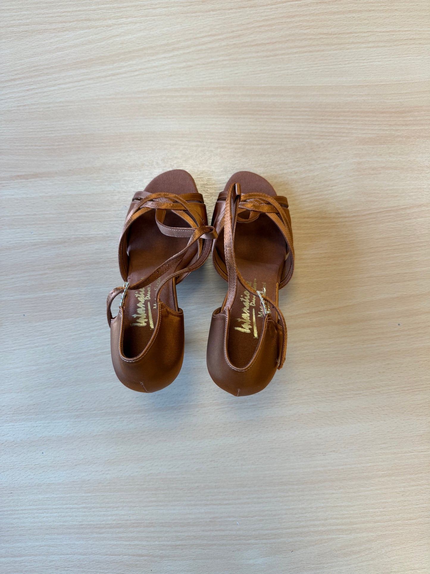 Mia T-Bar - Tan Satin - Size 5 - Regular (XG Soles)