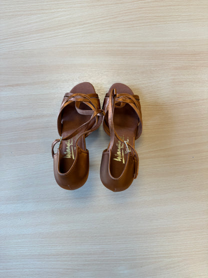 Mia T-Bar - Tan Satin - Size 5 - Regular (XG Soles)