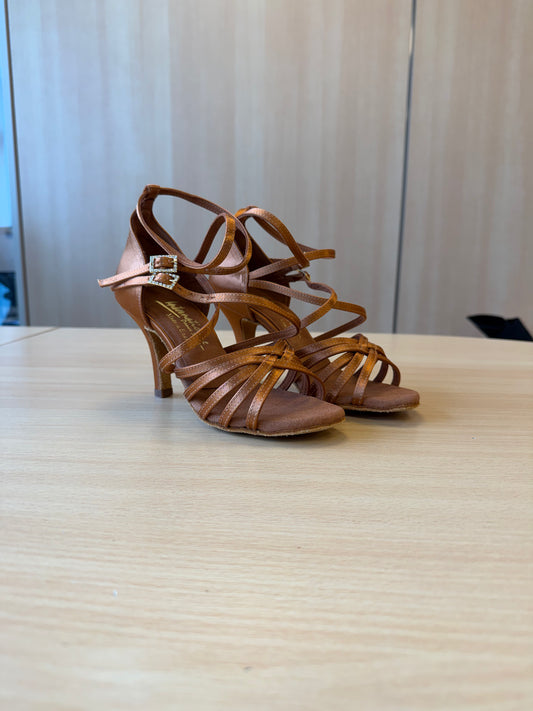 Emily - Tan Satin - Size 4.5 - Narrow