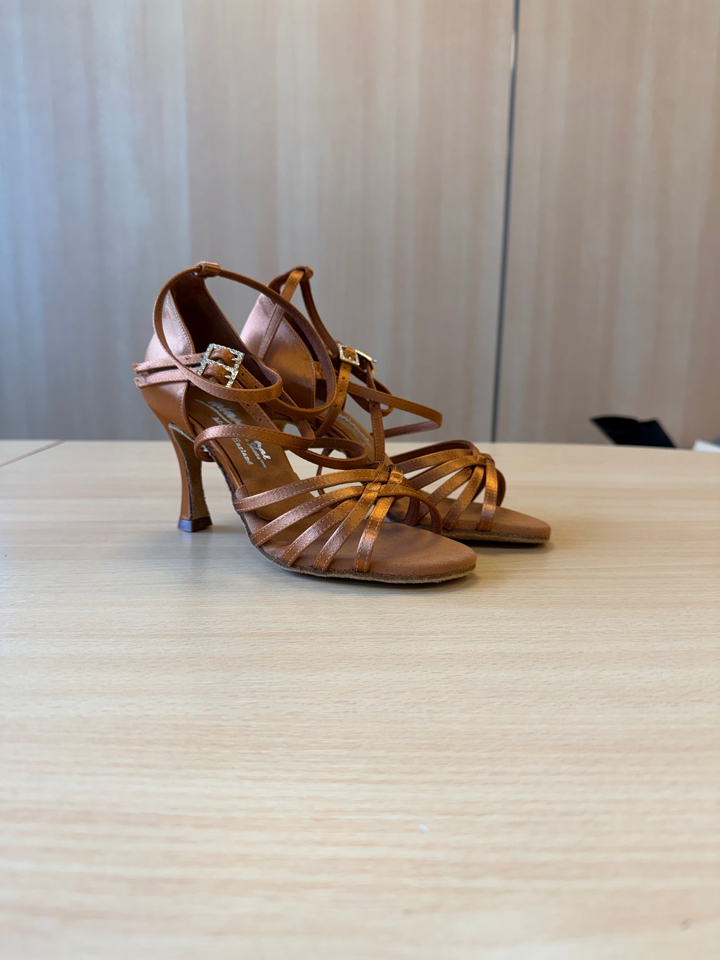 Emily - Tan Satin - Size 4.5 - Narrow