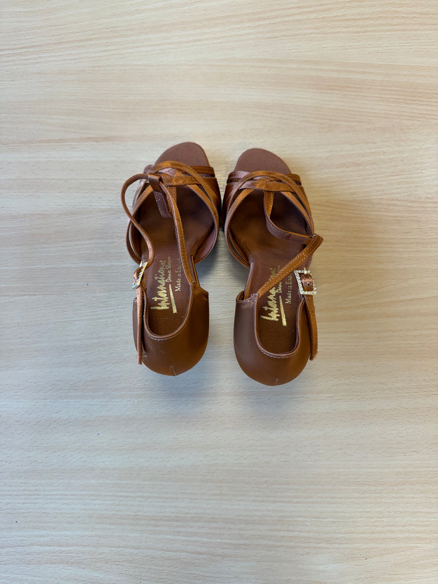 Mia T-Bar - Tan Satin - Size 4.5 - Wide (XG Soles)