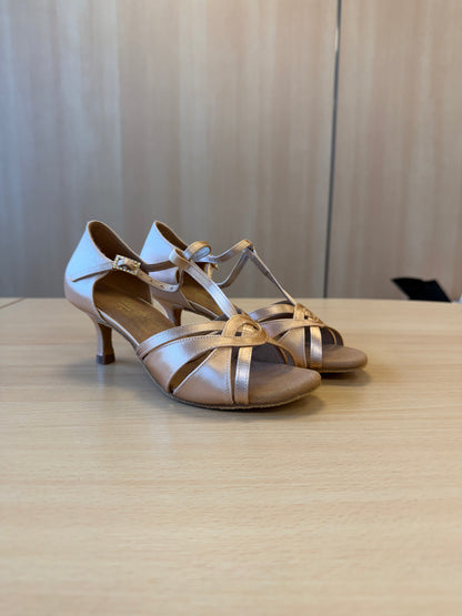 Mia T-Bar - Peach Satin - Size 4 - X Wide