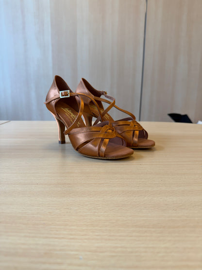 Mia - Tan Satin - Size 5 - Wide