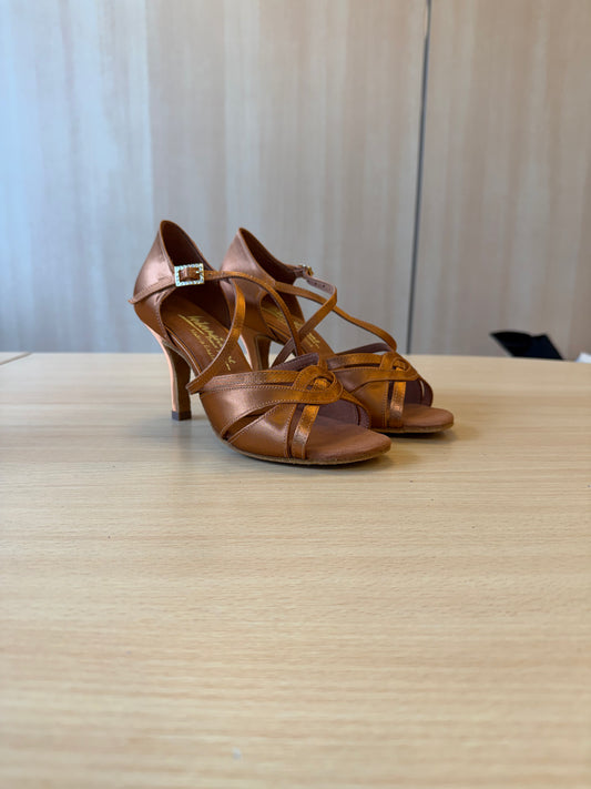 Mia - Tan Satin - Size 5 - Wide