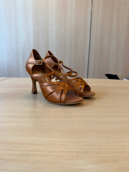 Mia - Tan Satin - Size 5 - Wide