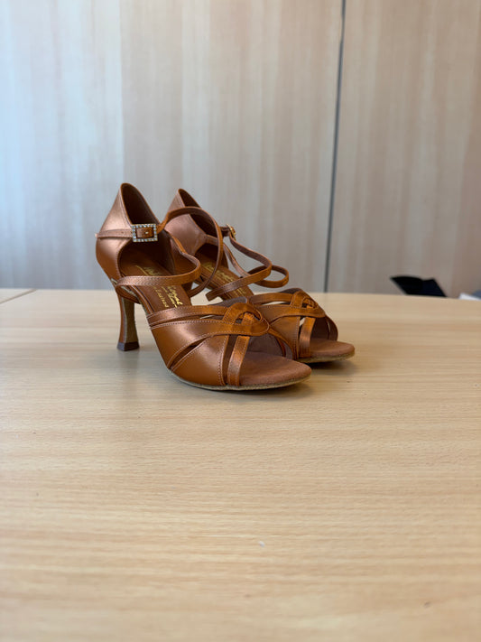 Mia - Tan Satin - Size 5 - Wide