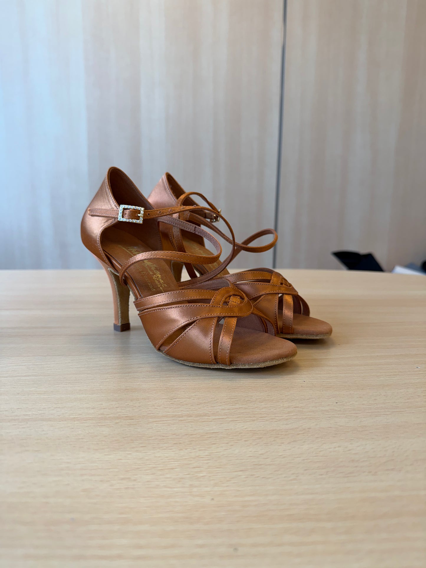 Mia - Tan Satin - Size 4.5 - Regular (XG Soles)