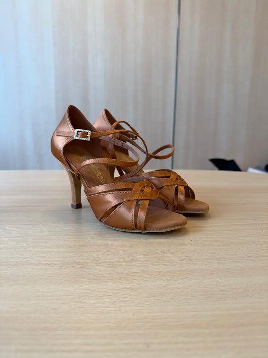 Mia - Tan Satin - Size 4.5 - Regular (XG Soles)