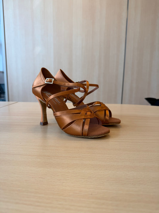 Mia - Tan Satin - Size 4 - Wide