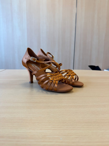 Elena - Tan Satin - Size 5 - Wide (Vegan)