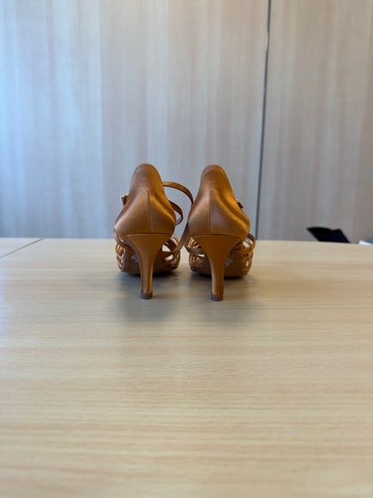 Elena - Tan Satin - Size 5 - Wide (Vegan)