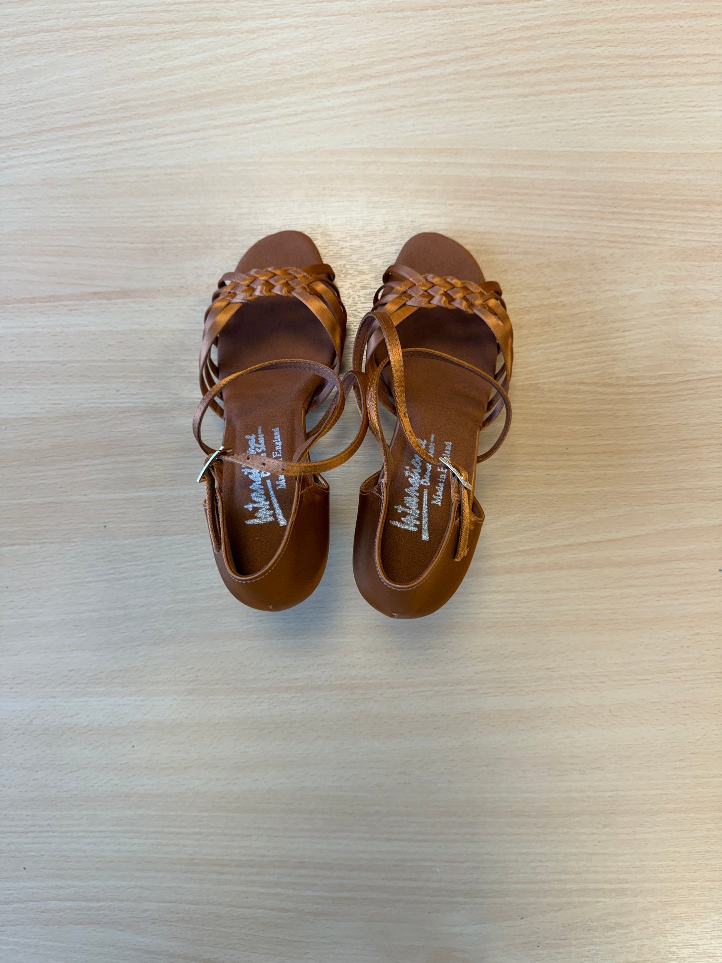 Elena - Tan Satin - Size 5 - Wide (Vegan)