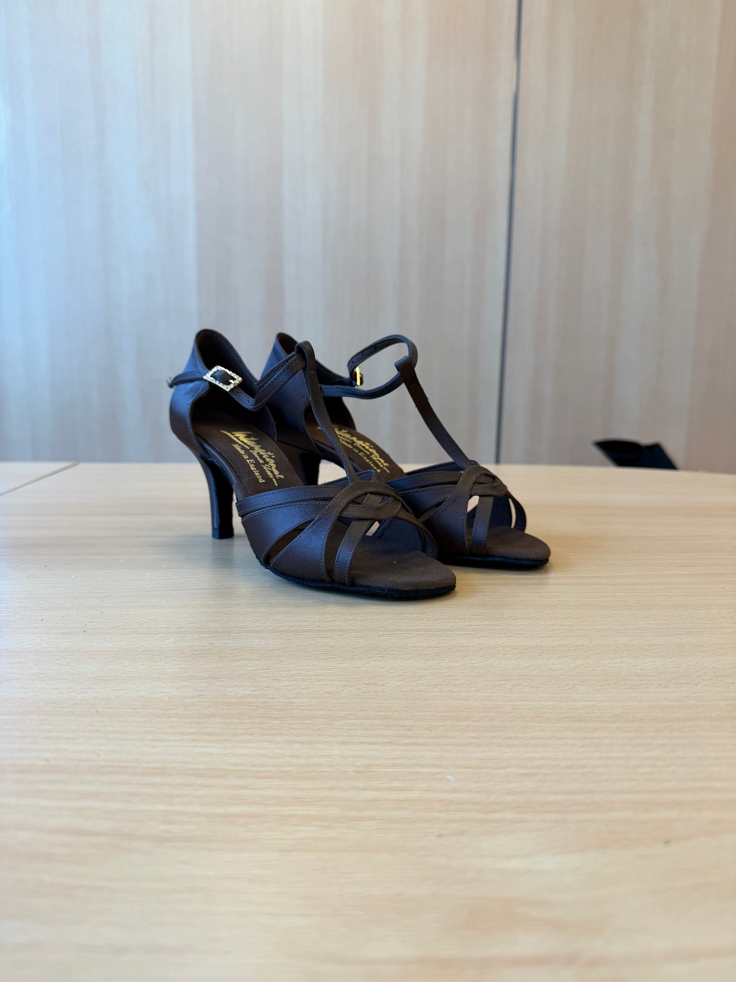 Mia T-Bar - Espresso Satin - Size 5.5 - Regular