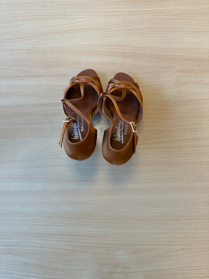 Mia T-Bar - Tan Satin - Size 5.5 - Wide