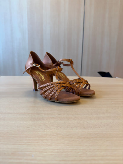Neeve - Tan Satin - Size 5.5 - Wide