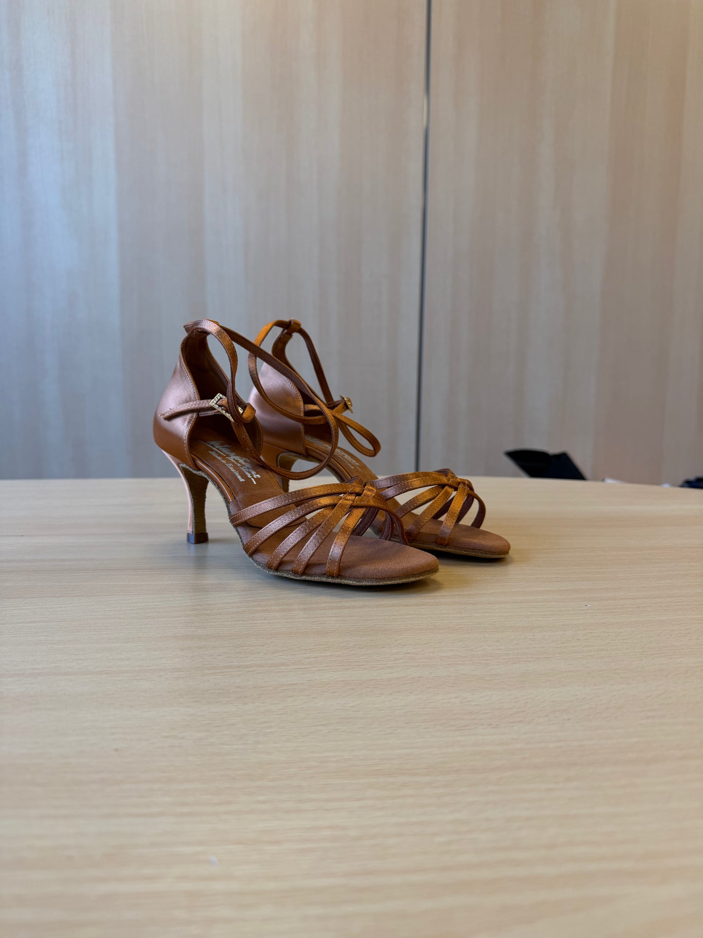 Tanya - Tan Satin - Size 5.5 - Narrow