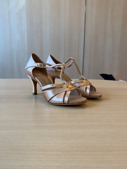 Mia T-Bar - Peach Satin - Size 5.5 - Wide