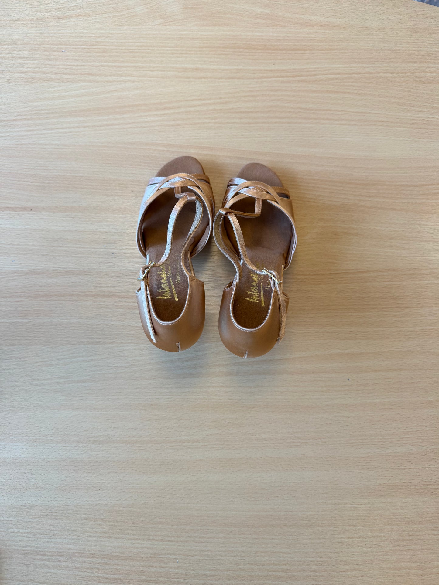 Mia T-Bar - Peach Satin - Size 5.5 - Wide