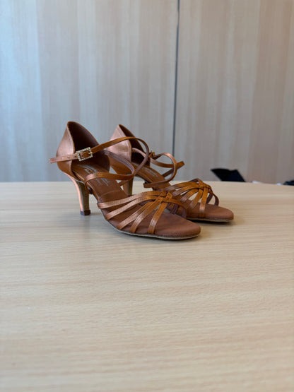 Flavia - Tan Satin - Size 5.5 - Narrow