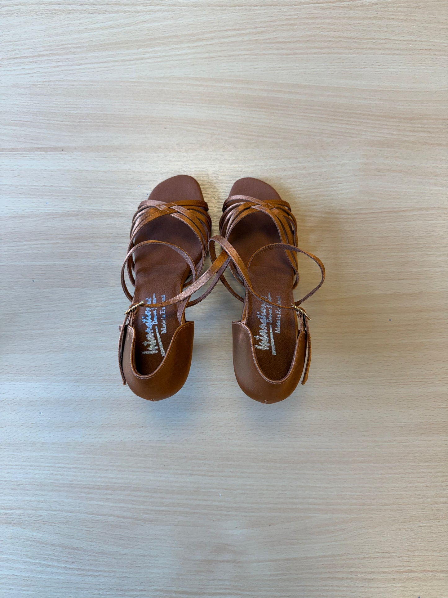 Flavia - Tan Satin - Size 5.5 - Narrow