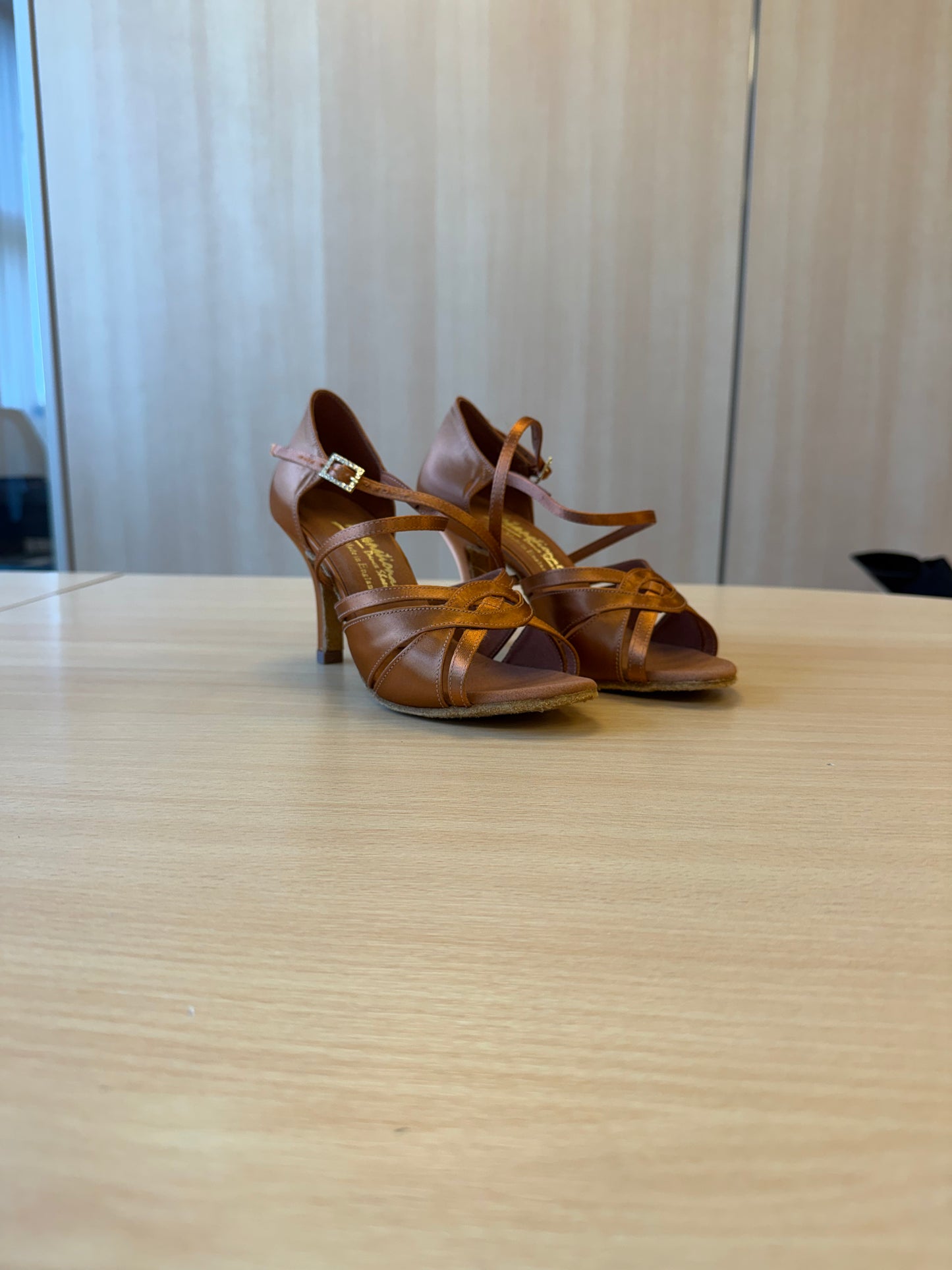 Mia - Tan Satin - Size 5.5 - Wide