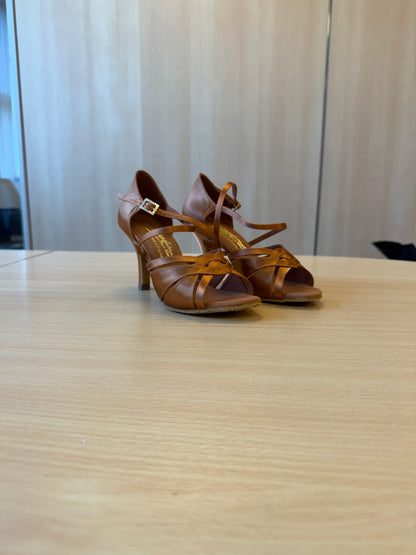 Mia - Tan Satin - Size 5.5 - Wide