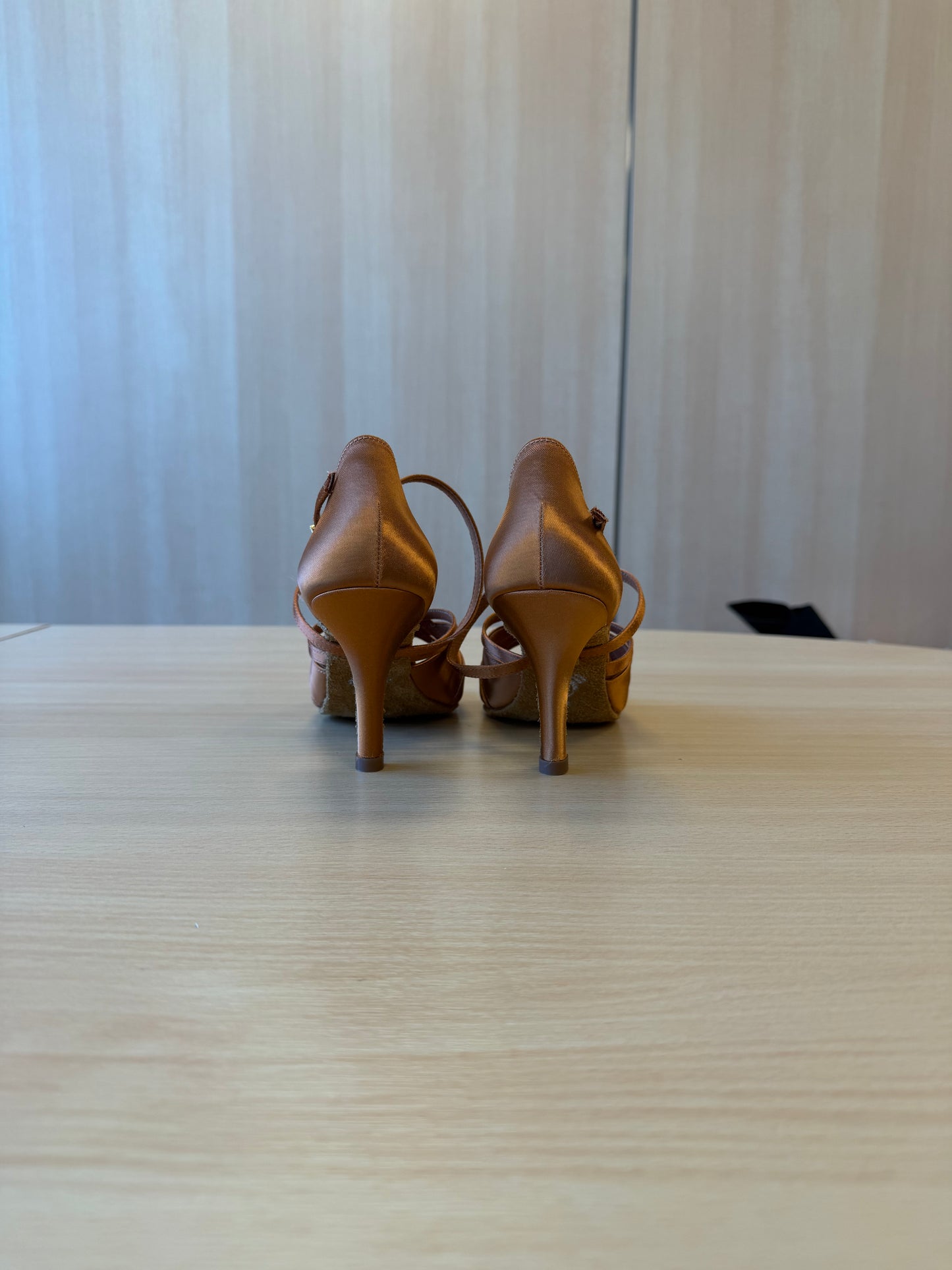 Mia - Tan Satin - Size 5.5 - Wide