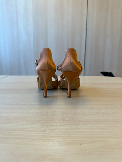 1018 - Tan Satin - Size 5.5 - Wide