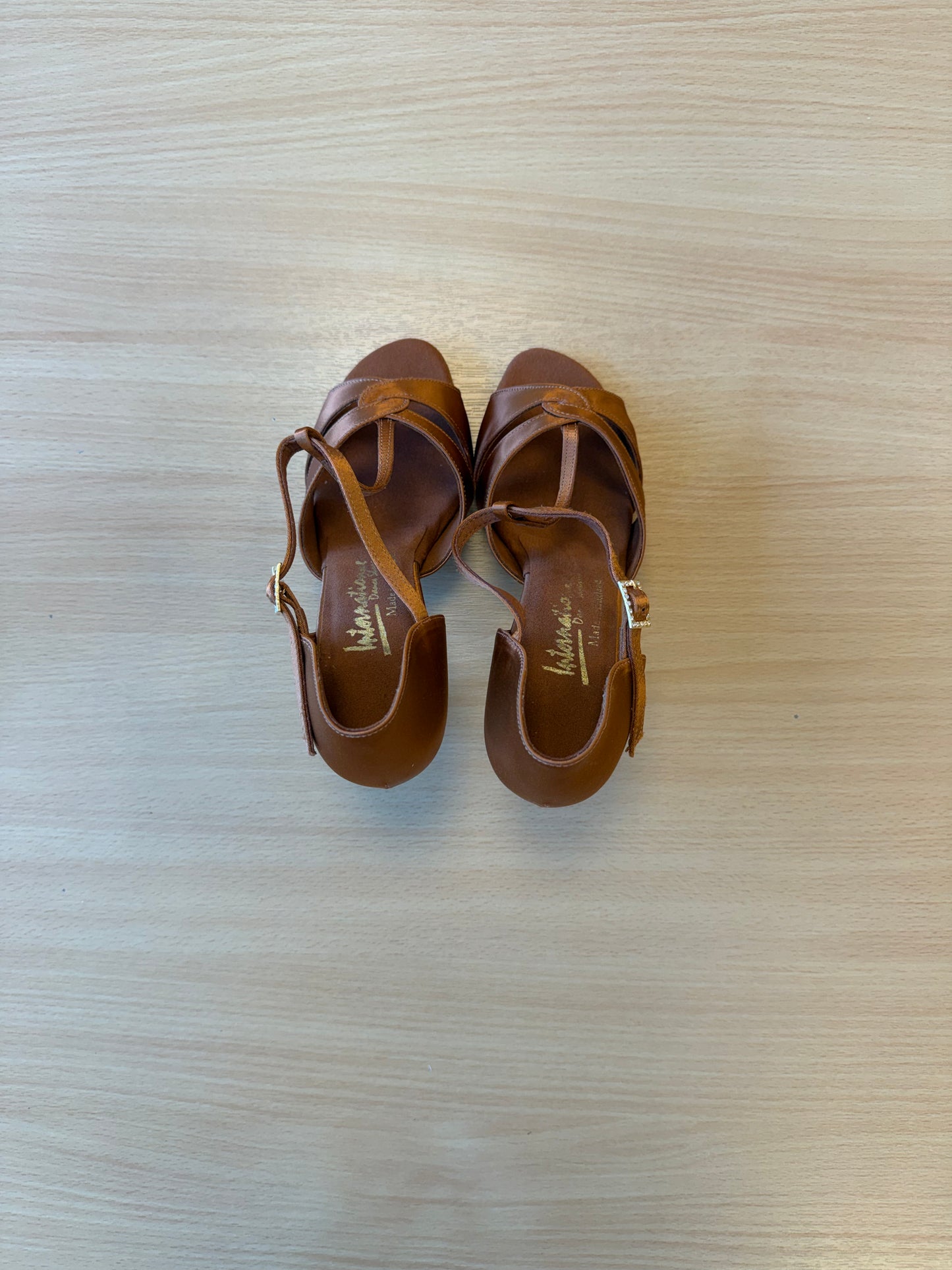 1018 - Tan Satin - Size 5.5 - Wide