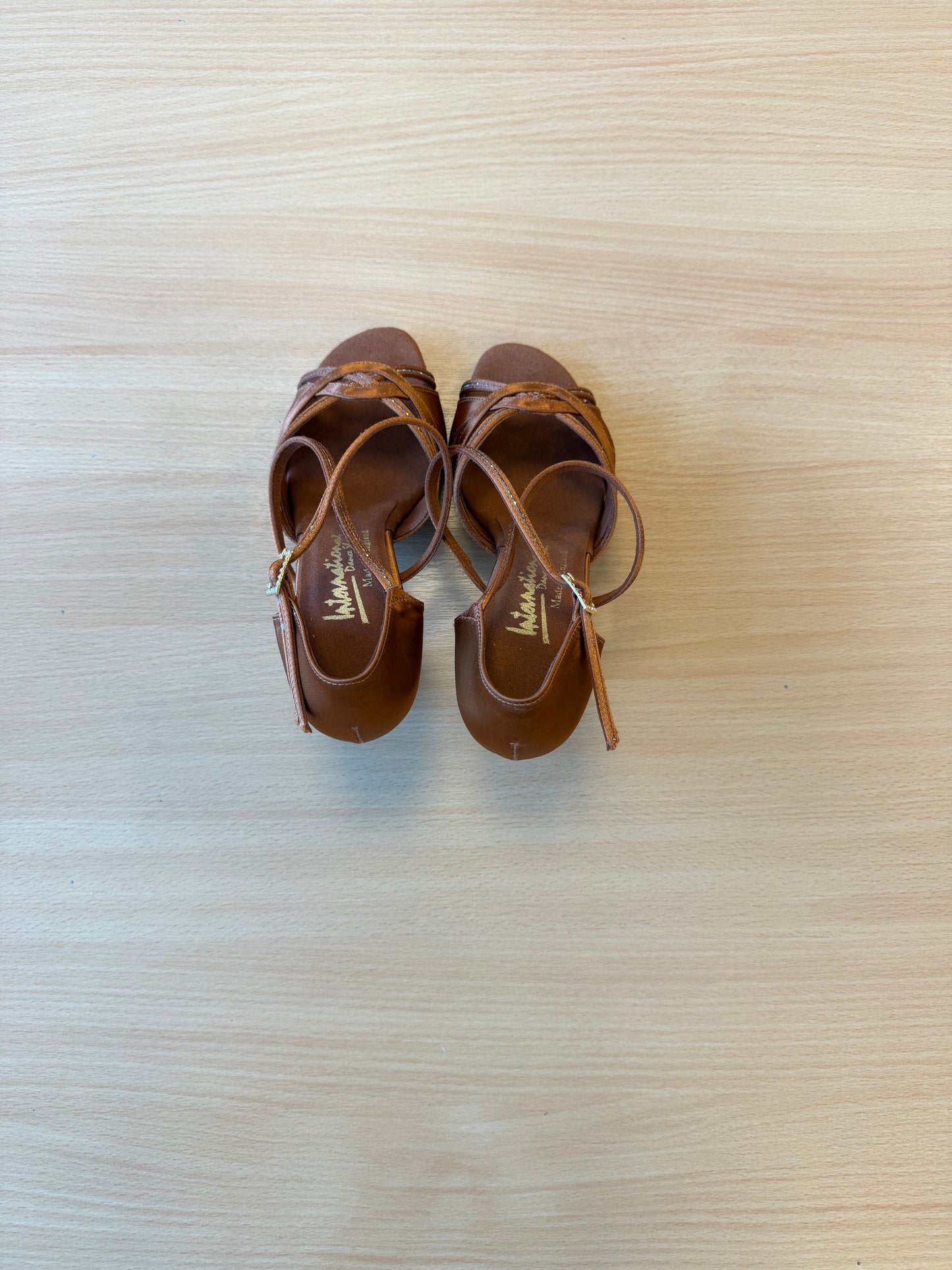 Mia Sequin - Tan Satin/Copper Glitter - Size 5.5 - X Wide