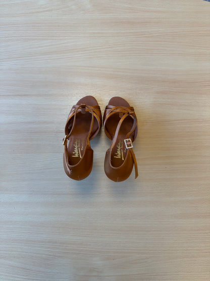 Mia T-Bar - Tan Satin - Size 5.5 - Regular