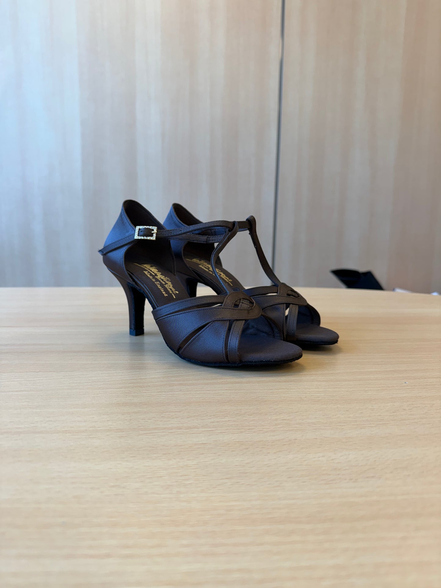 Mia T-Bar - Espresso Satin - Size 5.5 - Regular