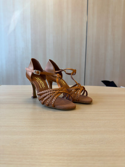 Neeve - Tan Satin - Size 5.5 - Wide