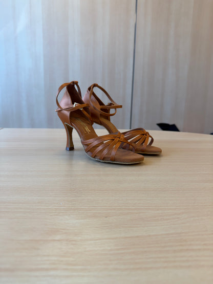 Tanya - Tan Satin - Size 5.5 - Wide