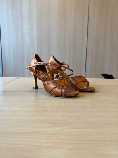 Mia - Tan Satin - Size 6 - Wide (XG Soles)