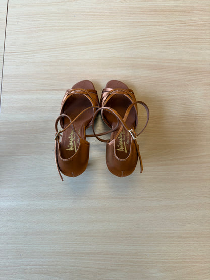 Mia - Tan Satin - Size 6 - Wide (XG Soles)