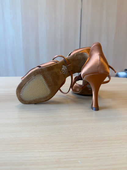 Mia - Tan Satin - Size 6 - Wide (XG Soles)