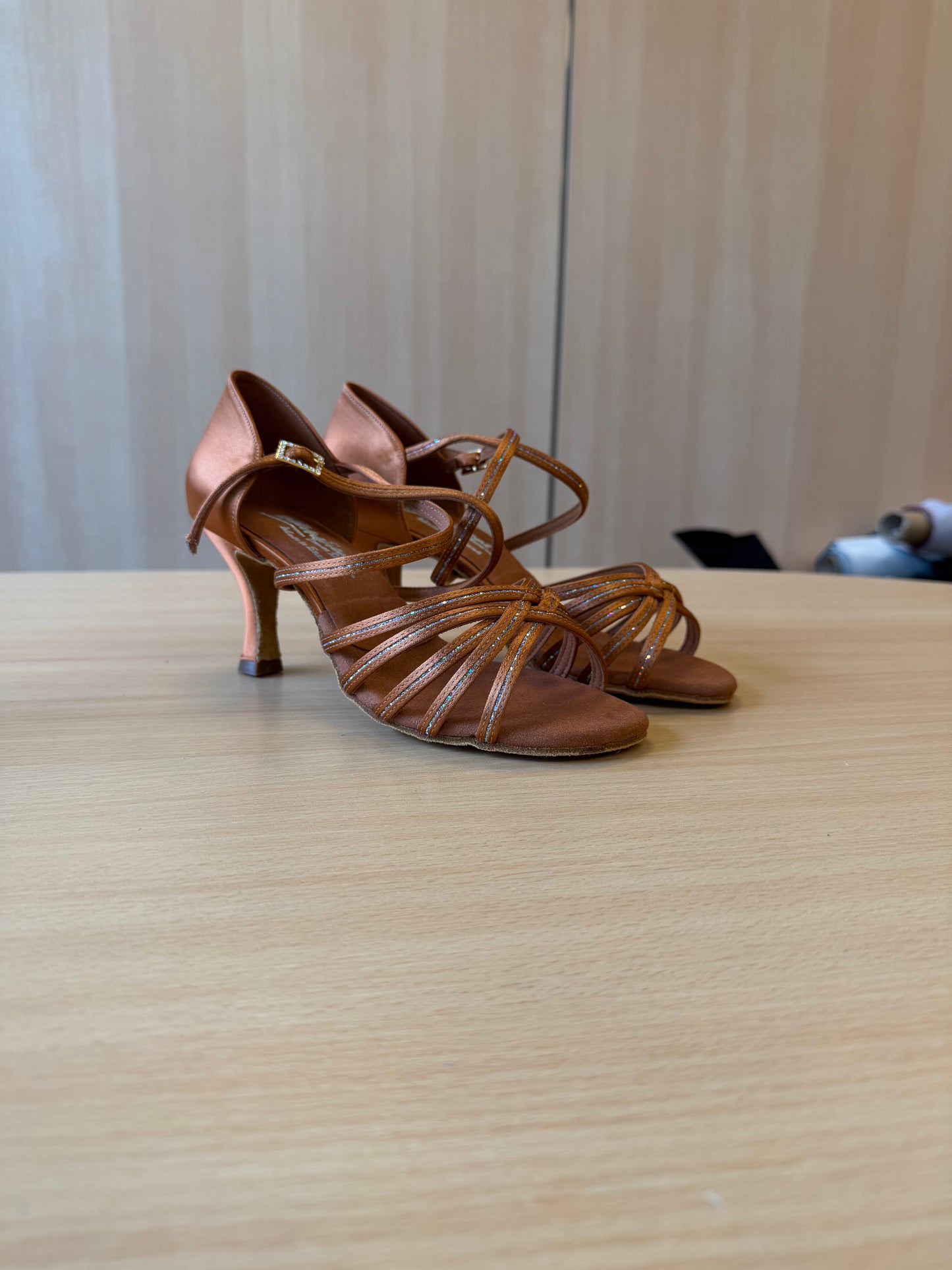 Flavia Sequin - Tan Satin/Copper Glitter - Size 6 - X Wide
