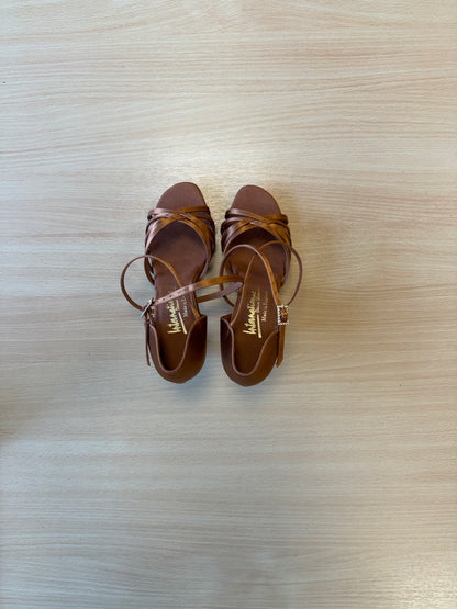 Flavia - Tan Satin - Size 5.5 - Narrow
