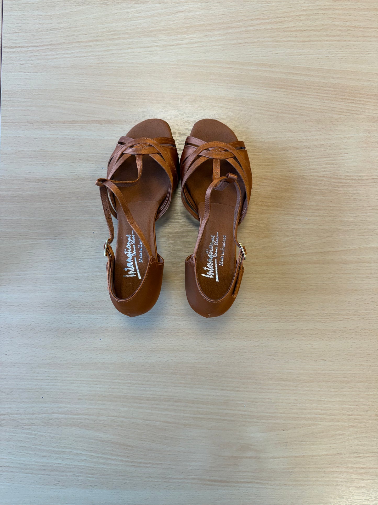 Mia T-Bar - Tan Satin - Size 6 - X Wide