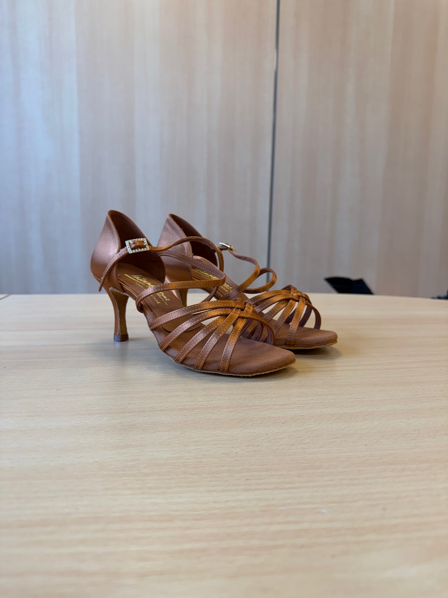 Flavia - Tan Satin - Size 6 - X Wide