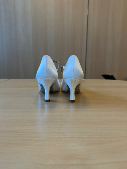 ICS Classic - White Satin - Size 5.5 - Narrow (Silver Glitter Soles)