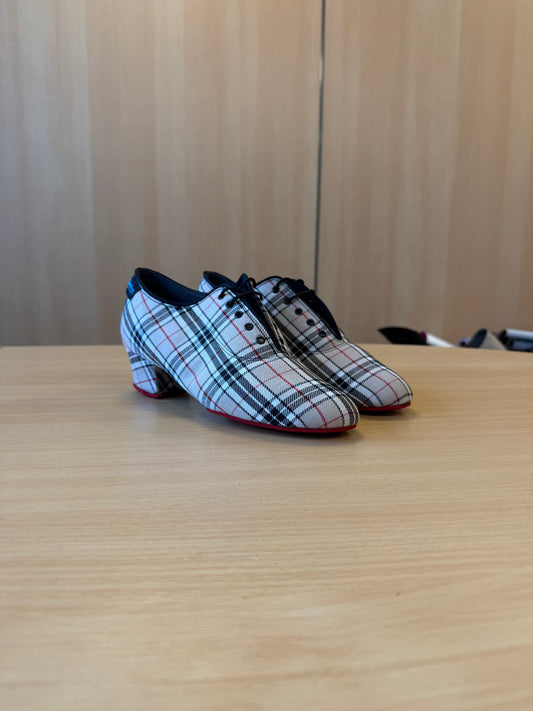 Heather Split-Sole - Beige Check - Size 7 - Regular (Red Soles)