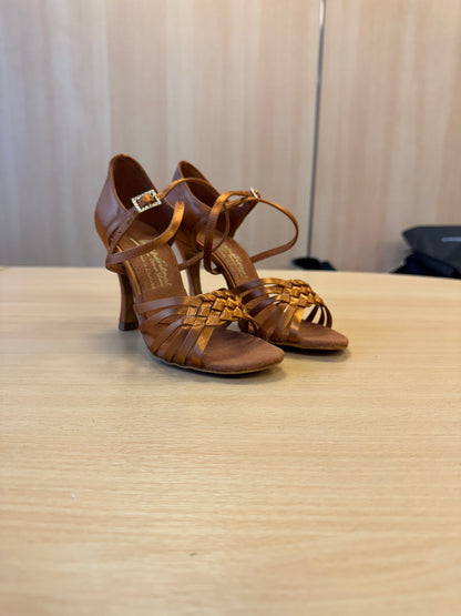 Elena - Tan Satin - Size 4.5 - Regular