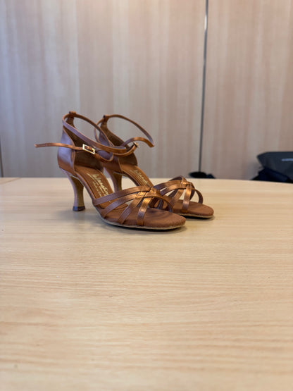 Melissa - Tan Satin - Size 5.5 - X Wide